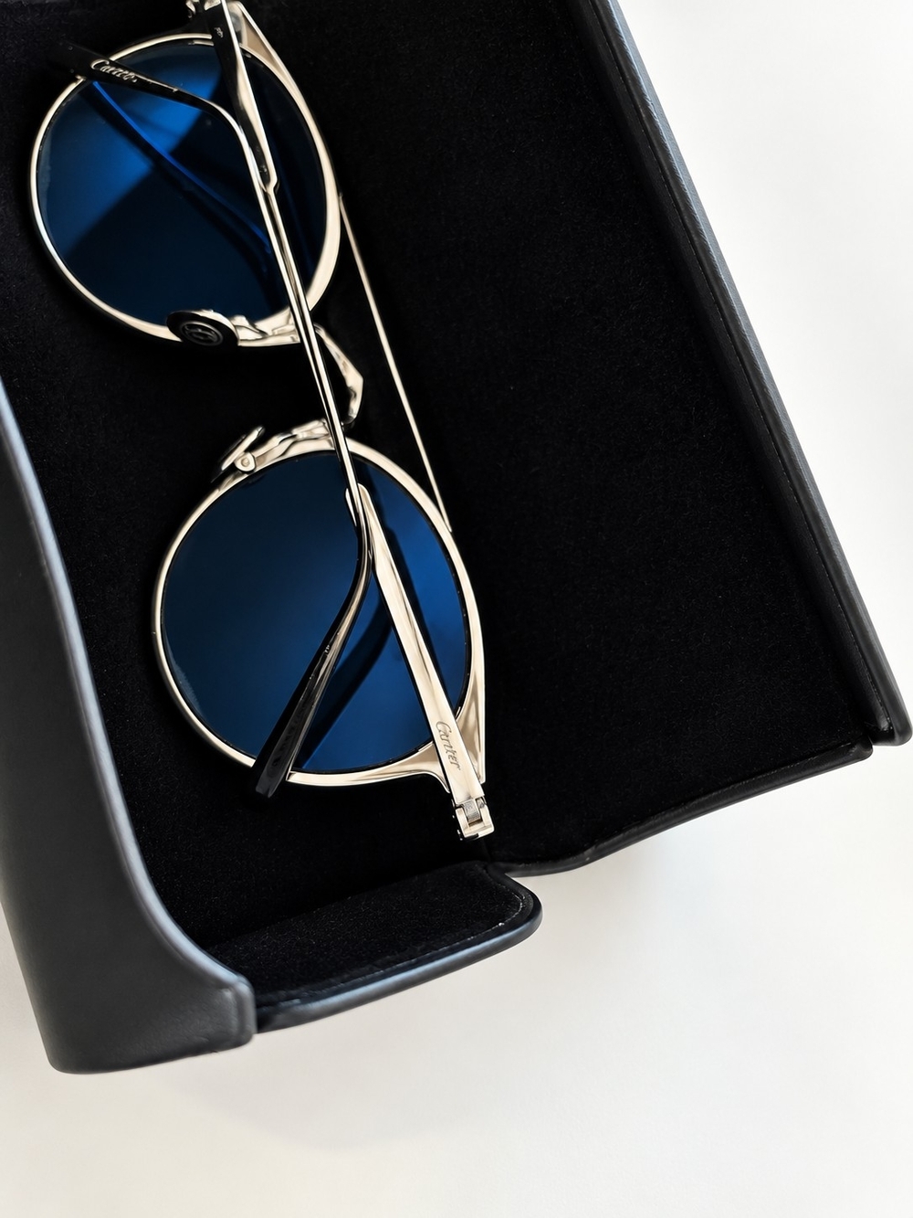 Authentic Cartier Signature C de Cartier CT0015S Titanium Sunglasses Blue Lens